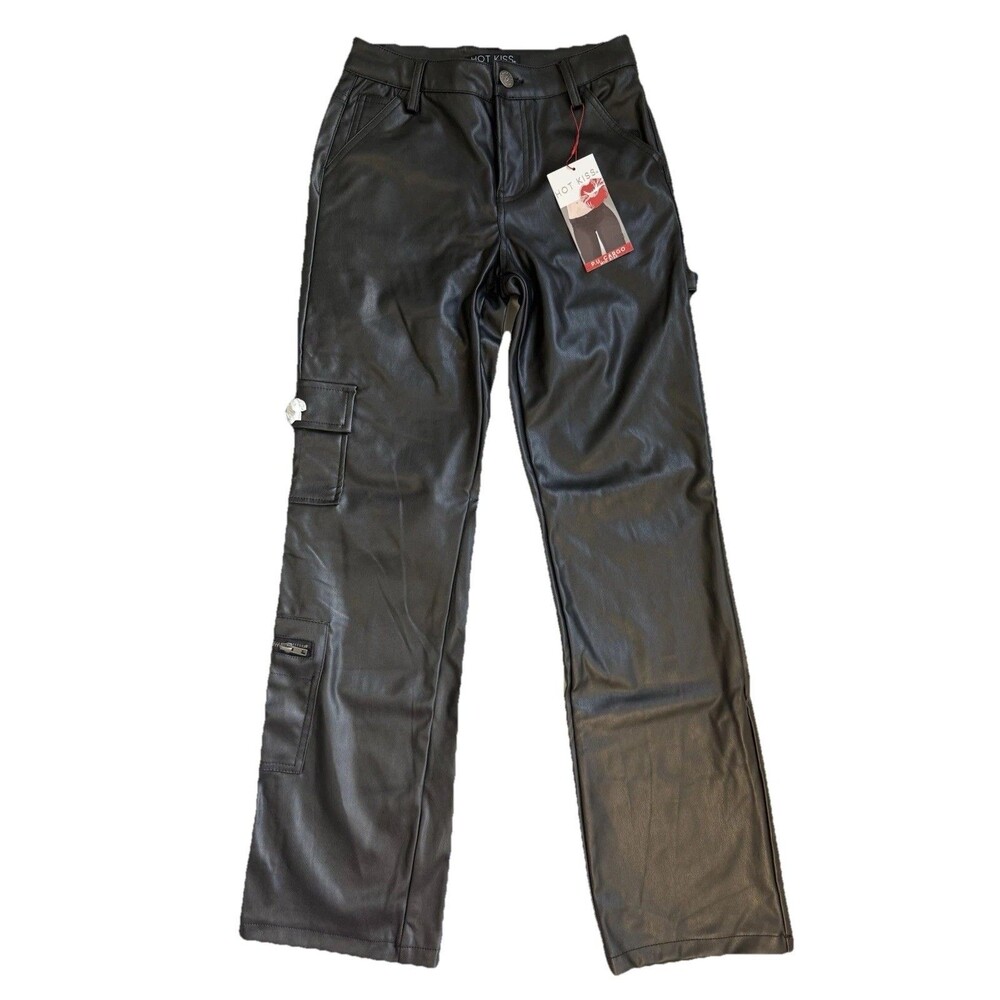 NWT Hot Kiss Black Faux Leather Cargo Carpenter Pants Juniors Size 5